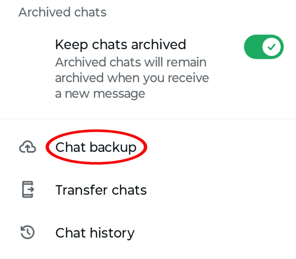 WhatsApp backup settings